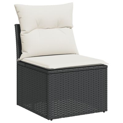 vidaXL 7-tlg. Garten-Sofagarnitur mit Kissen Schwarz Poly Rattan