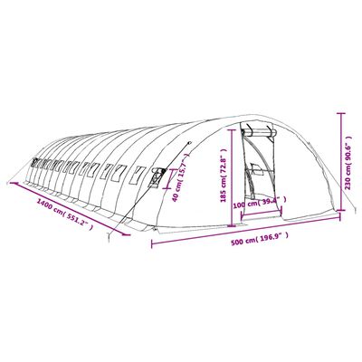 vidaXL Gewächshaus mit Stahlrahmen Grün 70 m² 14x5x2,3 m