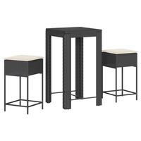 vidaXL 3-tlg. Gartenbar-Set mit Kissen Schwarz Poly Rattan