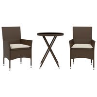 vidaXL 3-tlg. Bistro-Set mit Kissen Braun Poly Rattan und Glas