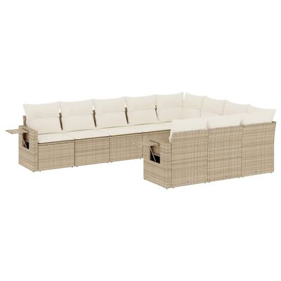 vidaXL 10-tlg. Garten-Sofagarnitur mit Kissen Beige Poly Rattan