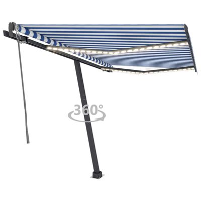 vidaXL Automatische Markise mit LED & Windsensor 300x250 cm Blau Weiß