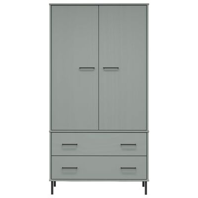 vidaXL Kleiderschrank OSLO Metallbeine Grau 90x55x172,5cm Massivholz