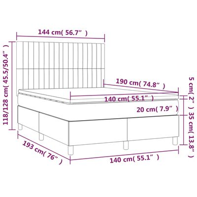 vidaXL Boxspringbett mit Matratze Creme 140x190 cm Stoff