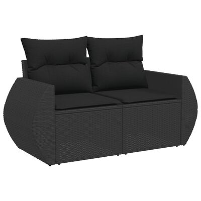 vidaXL 4-tlg. Garten-Sofagarnitur mit Kissen Schwarz Poly Rattan