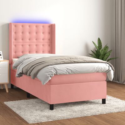 vidaXL Boxspringbett mit Matratze & LED Rosa 100x200 cm Samt