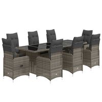 vidaXL 9-tlg. Garten-Bistro-Set mit Kissen Grau Poly Rattan