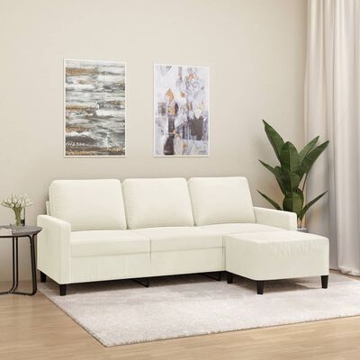 vidaXL 3-Sitzer-Sofa mit Hocker Creme 180 cm Samt