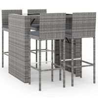 vidaXL 5-tlg. Gartenbar-Set mit Kissen Grau Poly Rattan