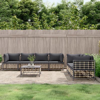 vidaXL 8-tlg. Garten-Lounge-Set mit Kissen Anthrazit Poly Rattan