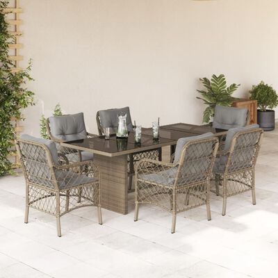 vidaXL 7-tlg. Garten-Essgruppe mit Kissen Beigemischung Poly Rattan