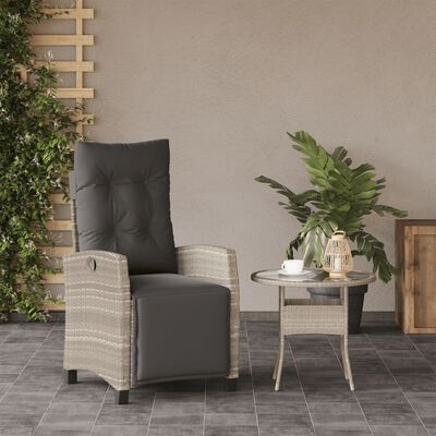 vidaXL Gartensessel mit Fußteil Verstellbar Hellgrau Poly Rattan