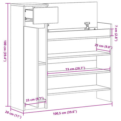 vidaXL Schuhschrank Weiß 100,5x28x100 cm Holzwerkstoff