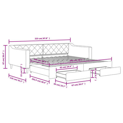 vidaXL Tagesbett Ausziehbar mit Schubladen Creme 100x200 cm Stoff