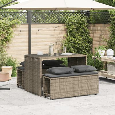 vidaXL 3-tlg. Garten-Essgruppe mit Kissen Grau Poly Rattan