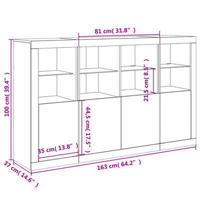 vidaXL Sideboards mit LED-Leuchten 3 Stk. Sonoma-Eiche Holzwerkstoff