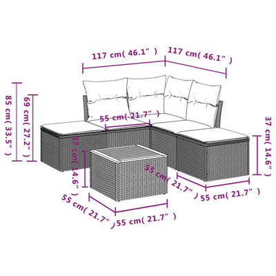 vidaXL 6-tlg. Garten-Sofagarnitur mit Kissen Beige Poly Rattan