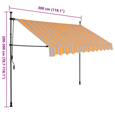 vidaXL Einziehbare Markise Handbetrieben mit LED 300 cm Gelb und Blau