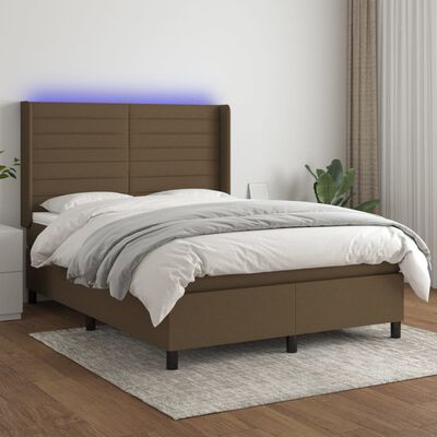 vidaXL Boxspringbett mit Matratze & LED Dunkelbraun 140x200 cm Stoff