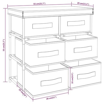 vidaXL Lagerschrank mit 6 Schubladen 55×29×55 cm Creme Stahl