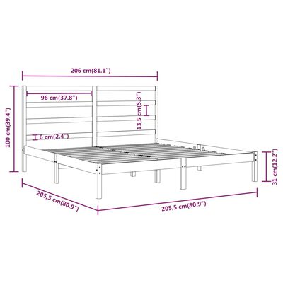 vidaXL Massivholzbett Schwarz Kiefer 200x200 cm