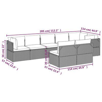 vidaXL 8-tlg. Garten-Lounge-Set mit Kissen Grau Poly Rattan