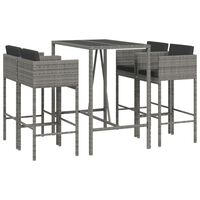 vidaXL 5-tlg. Gartenbar-Set mit Kissen Grau Poly Rattan