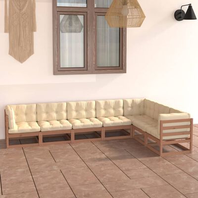 vidaXL 7-tlg Garten-Lounge-Set mit Kissen Honigbraun Massivholz Kiefer