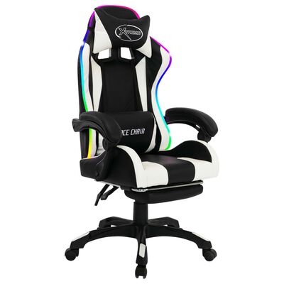 vidaXL Gaming-Stuhl mit RGB LED-Leuchten Weiß und Schwarz Kunstleder