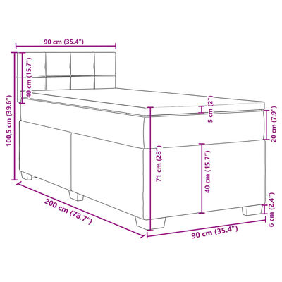 vidaXL Boxspringbett mit Matratze Hellgrau 90x200 cm Stoff