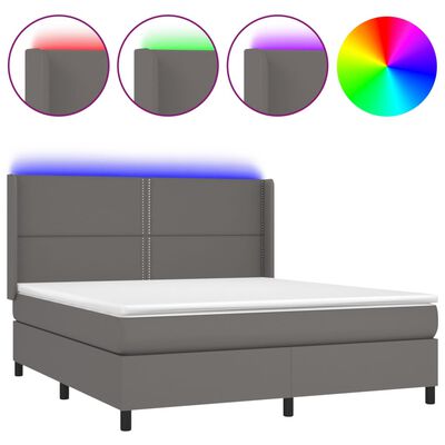 vidaXL Boxspringbett mit Matratze & LED Grau 160x200 cm Kunstleder