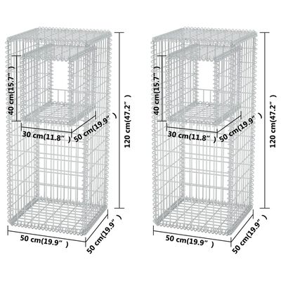 vidaXL Gabionenkorb Pfosten/Pflanzkasten 2 Stk. Stahl 50×50×120 cm