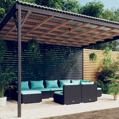 vidaXL 9-tlg. Garten-Lounge-Set mit Kissen Schwarz Poly Rattan