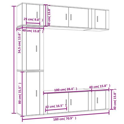 vidaXL 7-tlg. TV-Schrank-Set Weiß Holzwerkstoff