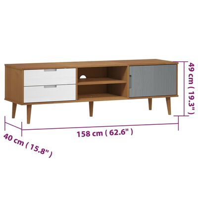 vidaXL TV-Schrank MOLDE Braun 158x40x49 cm Massivholz Kiefer