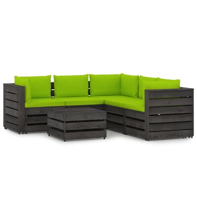 vidaXL 6-tlg. Garten-Lounge-Set mit Kissen Grau Imprägniertes Holz