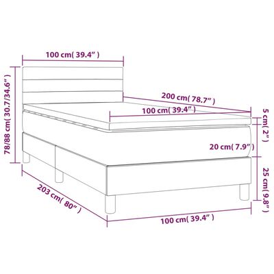 vidaXL Boxspringbett mit Matratze Dunkelgrau 100x200 cm Stoff