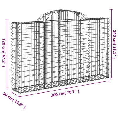 vidaXL Gabionen mit Hochbogen 2 Stk. 200x30x120/140cm Verzinktes Eisen