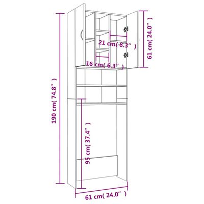 vidaXL Waschmaschinenschrank Sonoma-Eiche 64x25,5x190 cm