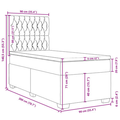 vidaXL Boxspringbett mit Matratze Hellgrau 90x200 cm Stoff