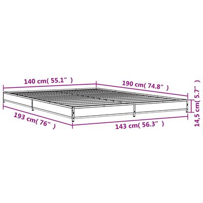 vidaXL Bettgestell Sonoma-Eiche 140x190 cm Holzwerkstoff und Metall