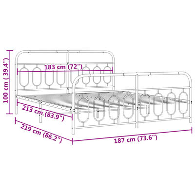 vidaXL Bettgestell mit Kopf- und Fußteil Metall Weiß 183x213 cm