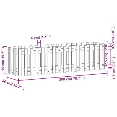 vidaXL Hochbeet Lattenzaun-Design Weiß 200x50x50 cm Massivholz Kiefer