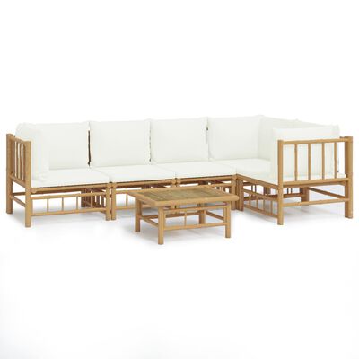 vidaXL 6-tlg. Garten-Lounge-Set mit Cremeweißen Kissen Bambus