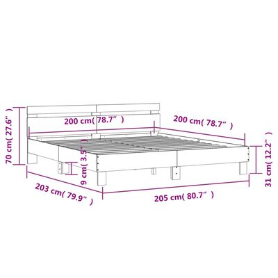 vidaXL Bettgestell mit Kopfteil Betongrau 200x200 cm Holzwerkstoff