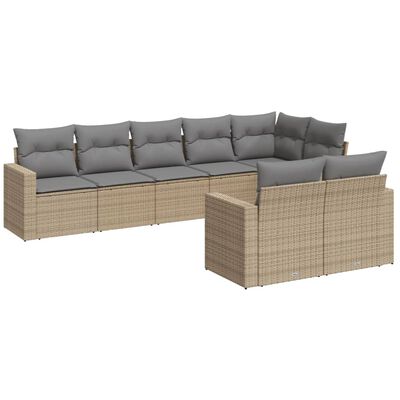 vidaXL 8-tlg. Garten-Sofagarnitur mit Kissen Beige Poly Rattan