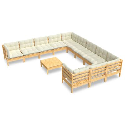 vidaXL 12-tlg. Garten-Lounge-Set mit Creme Kissen Kiefernholz