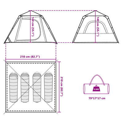 vidaXL Kuppel-Campingzelt 4 Personen Grau und Orange Quick Release