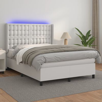 vidaXL Boxspringbett mit Matratze & LED Weiß 140x200 cm Kunstleder