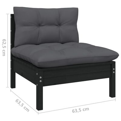 vidaXL 7-tlg. Garten-Lounge-Set mit Kissen Schwarz Kiefernholz